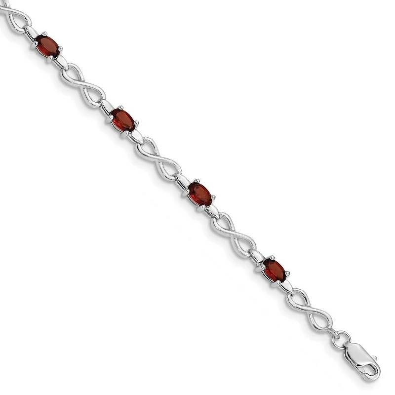 Women’s leather bracelets-Curata 925 Sterling Silver Polished Open back Lobster Claw Closure Garnet Bracelet