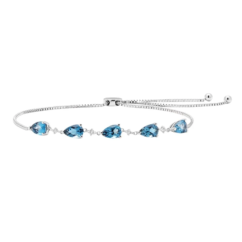 Women’s leather cuff bracelets-Pear London Blue Topaz Bracelet in 14kt White Gold with Diamonds (1/25ct tw)