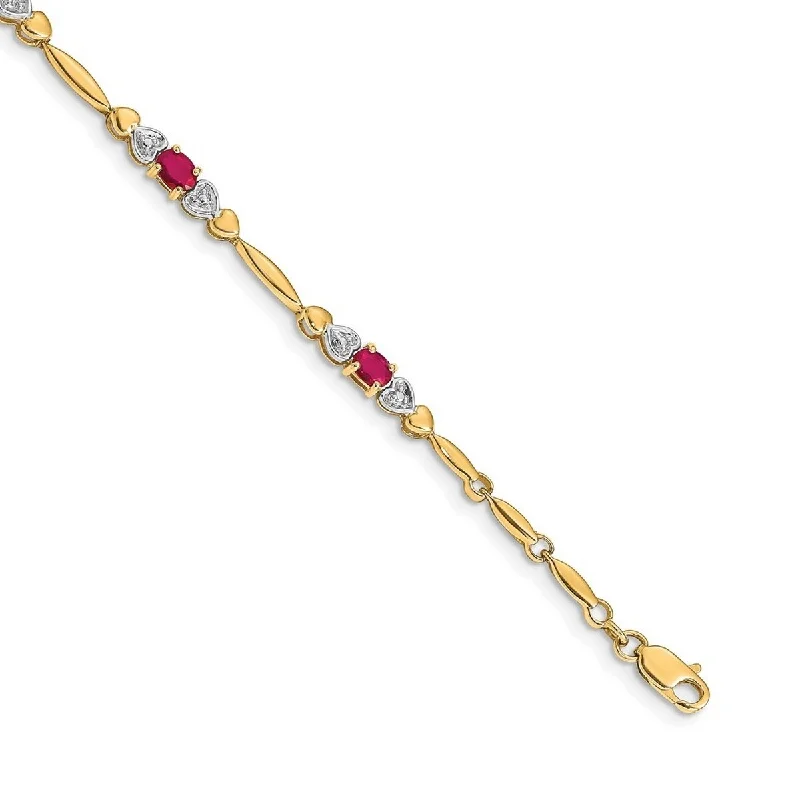 Women’s minimalist bracelets-Curata 14k Diamond and Composite Ruby Bracelet