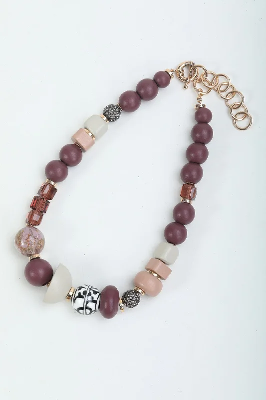 Women’s rose gold necklaces-Burgundy Contrast Colour Beaded Necklace