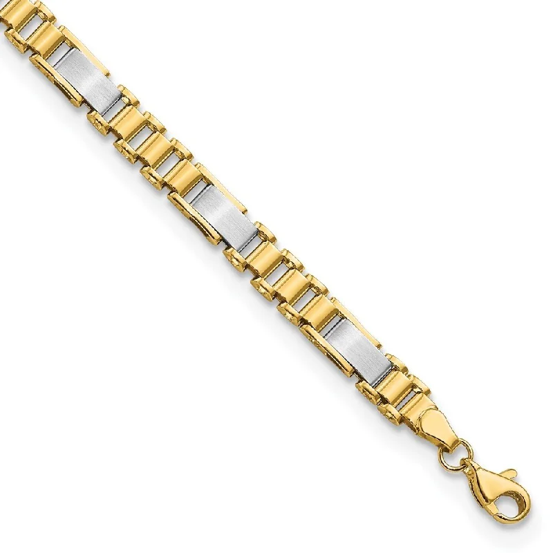 Women’s boho bracelets-14k Two-tone Brushed and Fancy Link Bracelet, 8" (W-8.5mm)