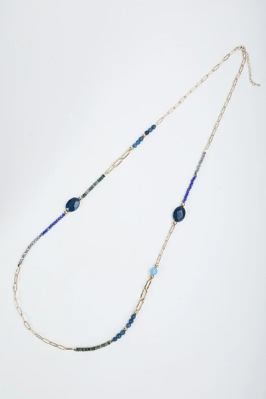 Women’s infinity necklaces-Blue Multi Beaded Long Necklace