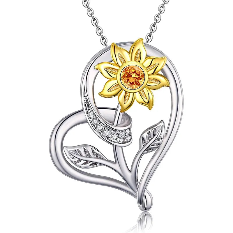 Women’s sterling silver necklaces-Cute Heart Shape Flower Sterling Silver Plating Inlay Zircon Pendant Necklace