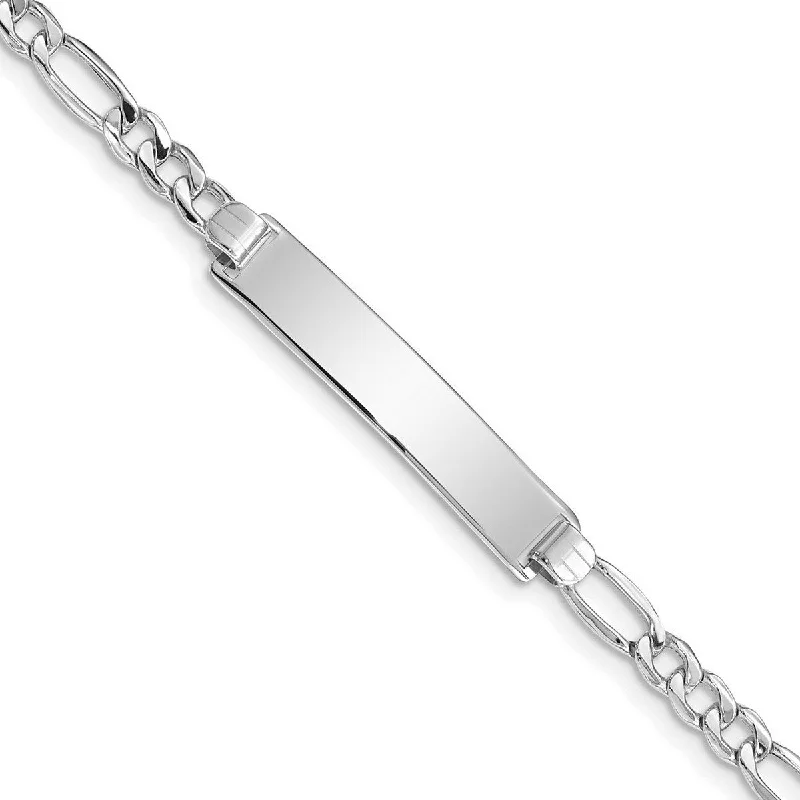 Women’s bangles-Curata 6.5mm 14k White Gold Engravable Polished ID With Semi solid Figaro Bracelet