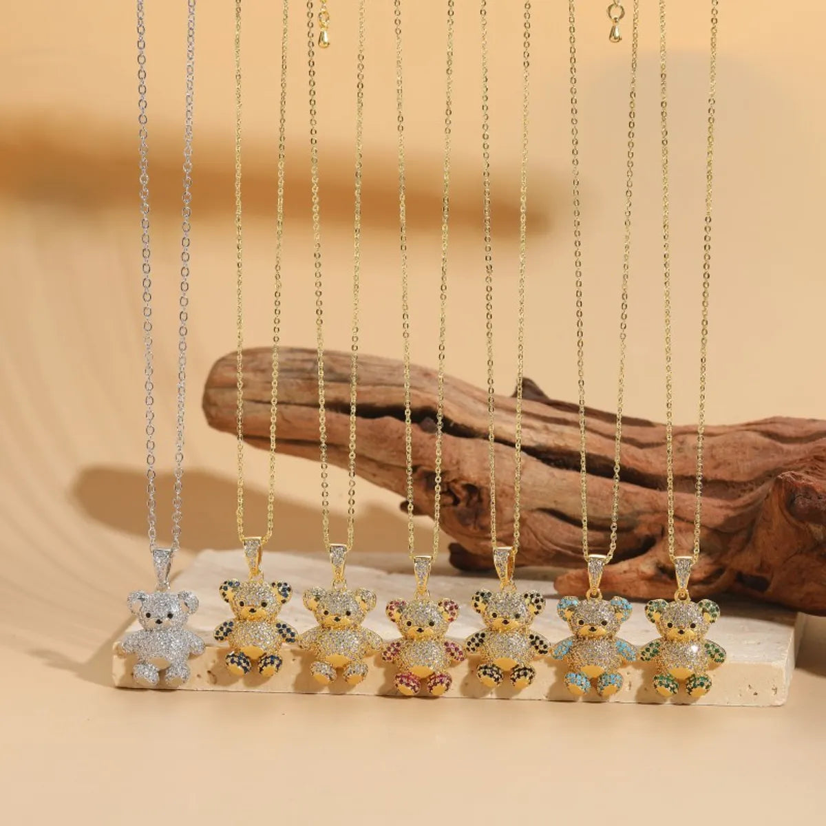 Women’s elegant necklaces-Commute Bear Copper 14k Gold Plated Zircon Necklace In Bulk