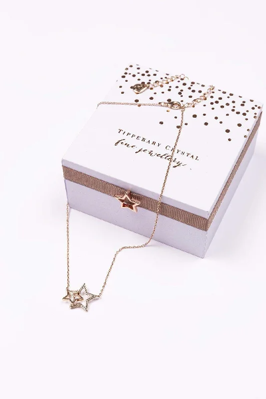 Women’s diamond choker necklaces-Interlocking Star Pendant in Rose Gold