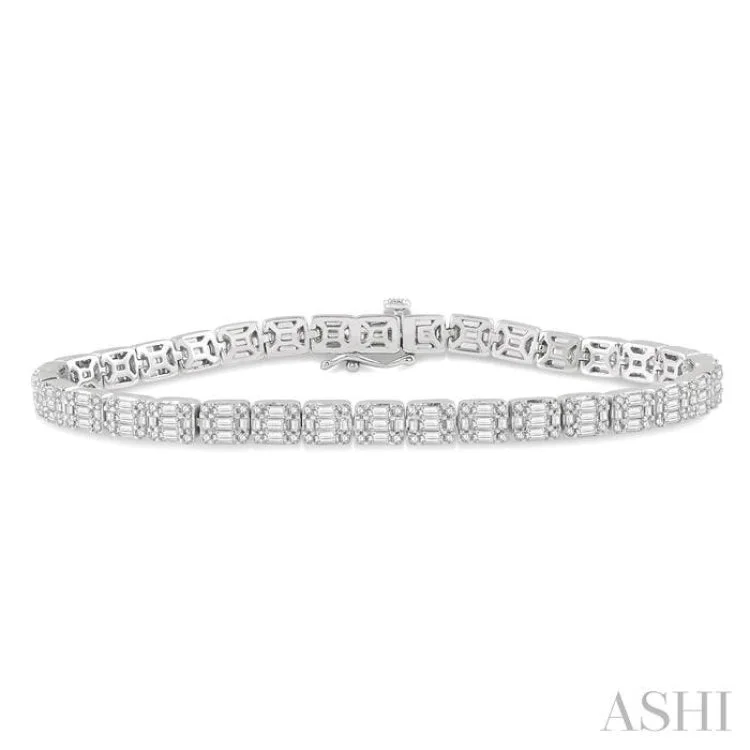 Women’s matching bracelets-3 1/4 Ctw Fusion Baguette and Round Cut Diamond Tennis Bracelet in 14K White Gold