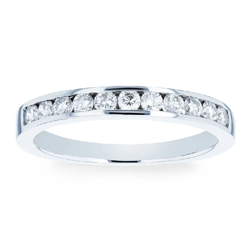 Women’s affordable engagement rings-Annello by Kobelli 18k White Gold 1/3ct TDW Round Diamond Channel Set Wedding Band