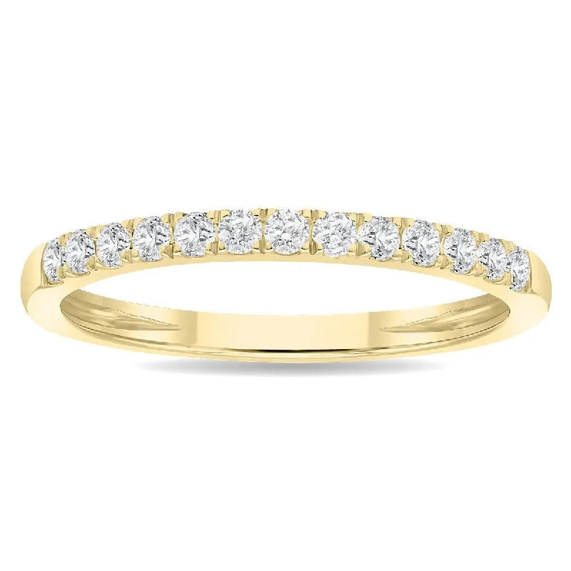 Women’s platinum solitaire engagement rings-1/4 Carat TW 2MM Round Diamond Wedding Band in 10K Yellow Gold