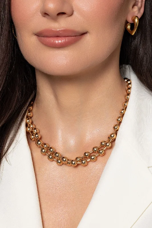 Women’s necklace sets-Layered Ring Detail Gold Necklace