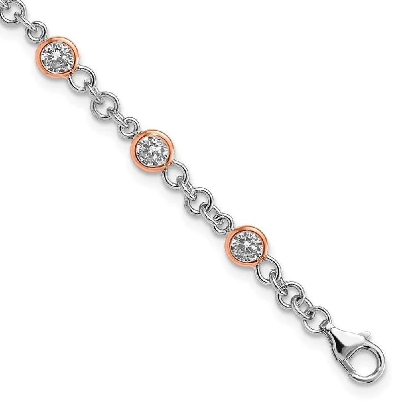 Women’s elegant bangles-925 Sterling Silver Cheryl M Rose Gold-plated Cubic Zirconia Station Bracelet, 7.25"