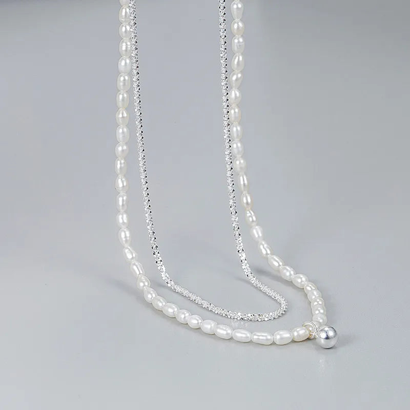 Women’s gemstone necklaces-Korean Style Round Sterling Silver Layered Necklaces