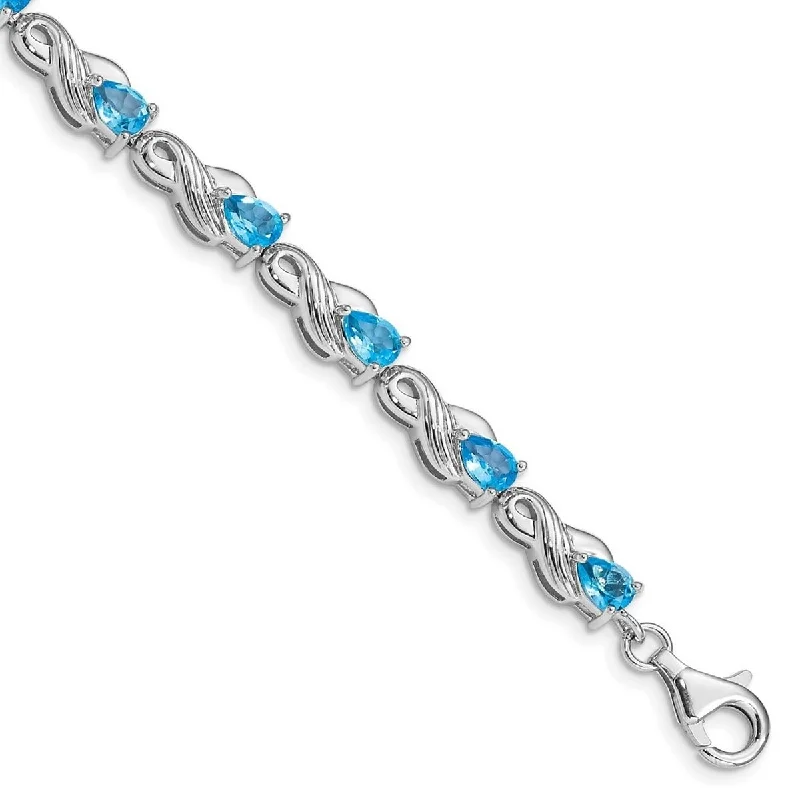 Women’s elegant bangles-Curata 925 Sterling Silver Polished Fancy Lobster Closure Blue Topaz Bracelet