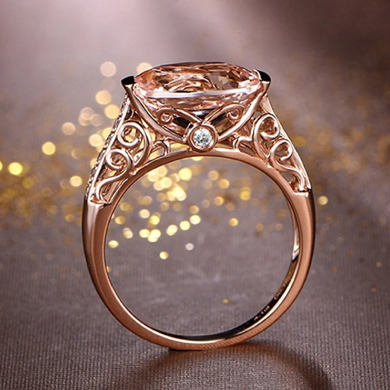 Women’s minimalist engagement rings-Women Ring Faux Morganite Hollow Out Jewelry Electroplating Long Lasting Finger Ring For Wedding