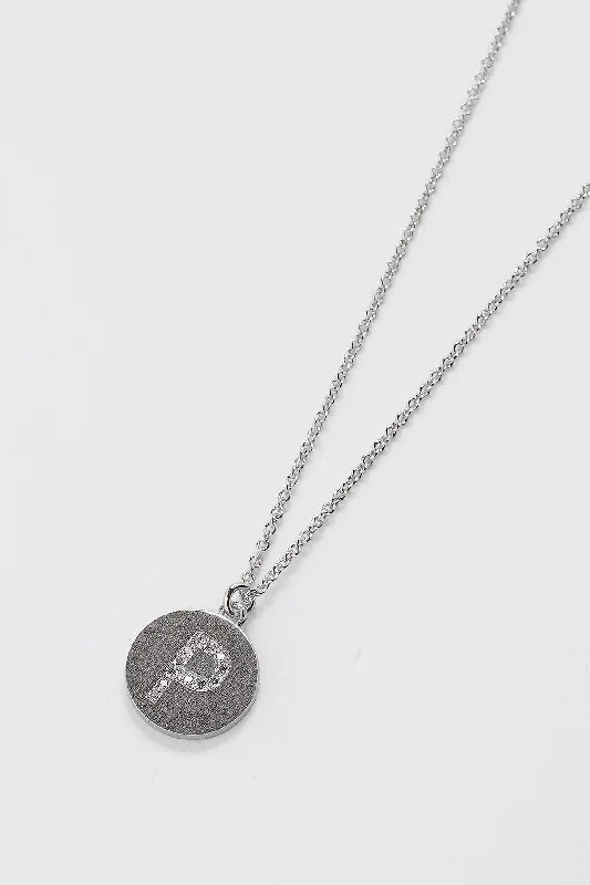 Women’s engraved pendant necklaces-P Initial Necklace in Silver