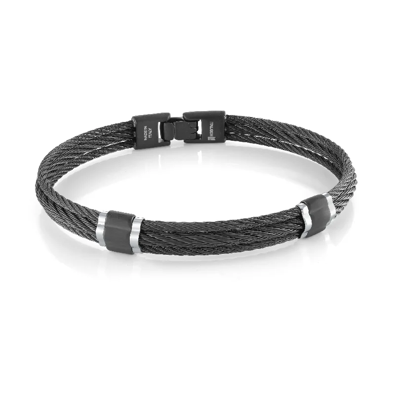 Women’s crystal bangles-ITALGEM STEEL - BLACK CABLE BRACELET