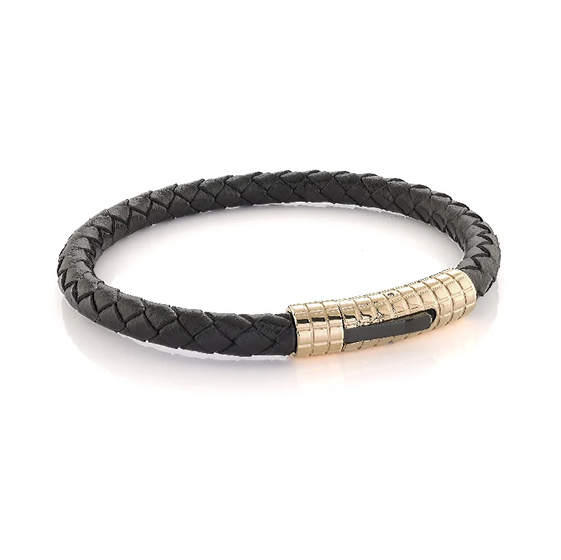 Women’s elegant bracelets-PLAITED BLACK LEATHER ID BRACELET