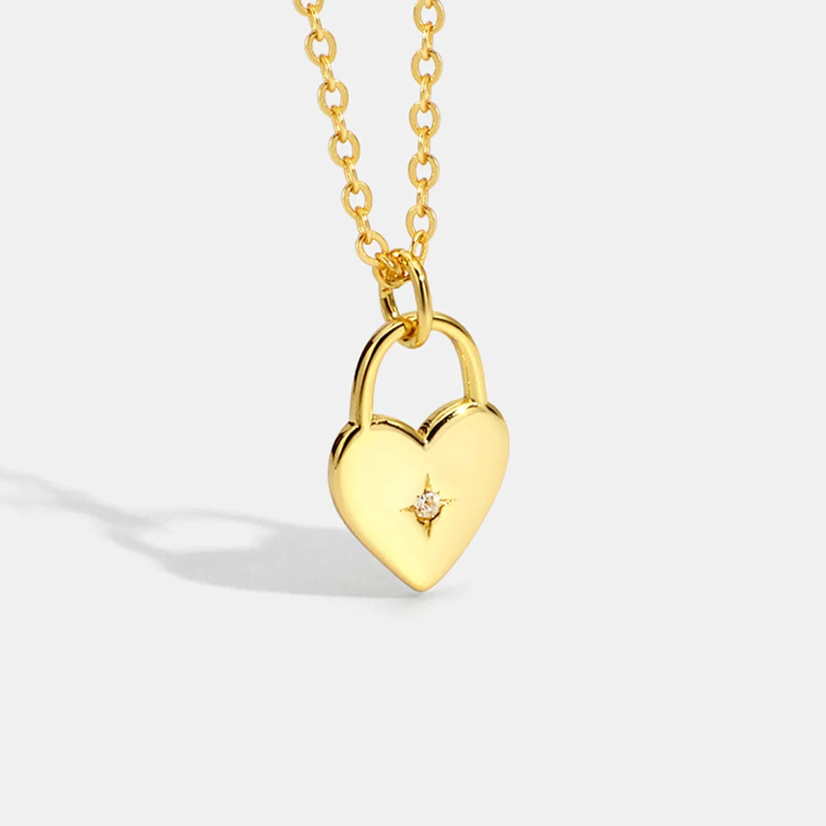 Women’s chic necklaces-Princess Sweet Heart Shape Copper 18k Gold Plated Shell Zircon Pendant Necklace In Bulk