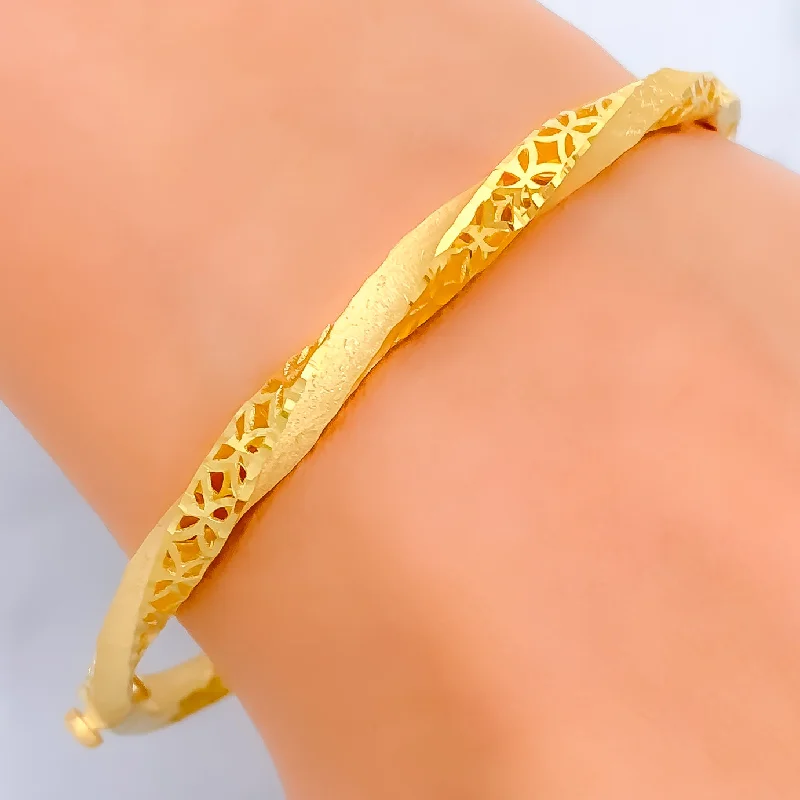 Women’s unique bracelets-Decorative 22k Gold Bangle Bracelet