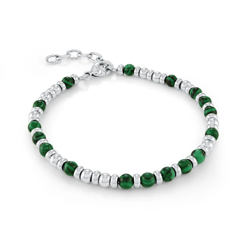 Women’s bracelet sets-GREEN MALACHITE & STAINLESS STEEL BRACELET