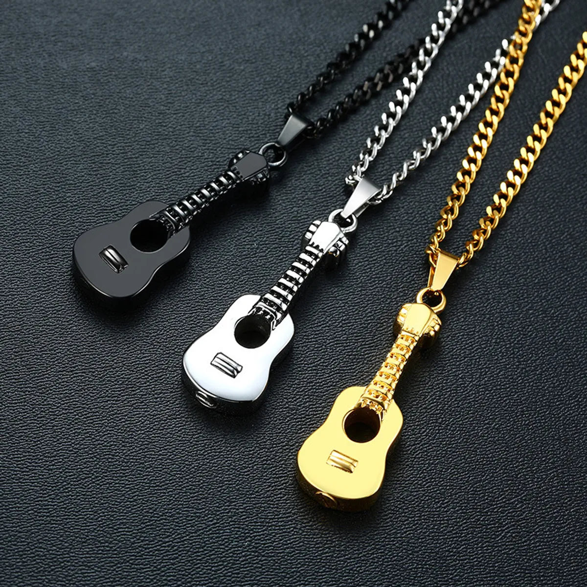 Women’s dazzling diamond necklaces-Fashion Guitar Titanium Steel Pendant Necklace Plating Stainless Steel Necklaces