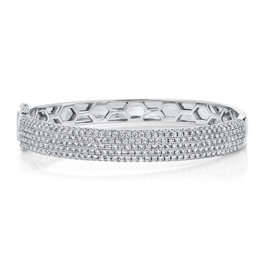 Women’s engraved bangle bracelets-14K White Gold Pavé Diamond Bangle Bracelet (4.21 carat)