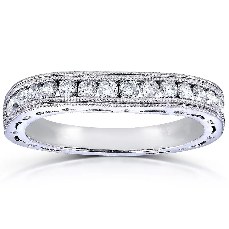 Women’s eternity band engagement rings-Annello by Kobelli 14k White Gold 2/5ct TDW Channel Set Curved Diamond Wedding Band