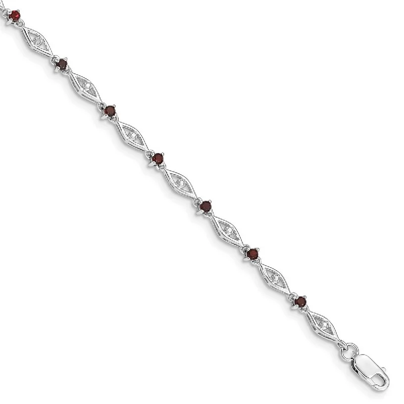 Women’s cubic zirconia bracelets-Curata 925 Sterling Silver Polished Open back Lobster Claw Closure Garnet Diamond Bracelet