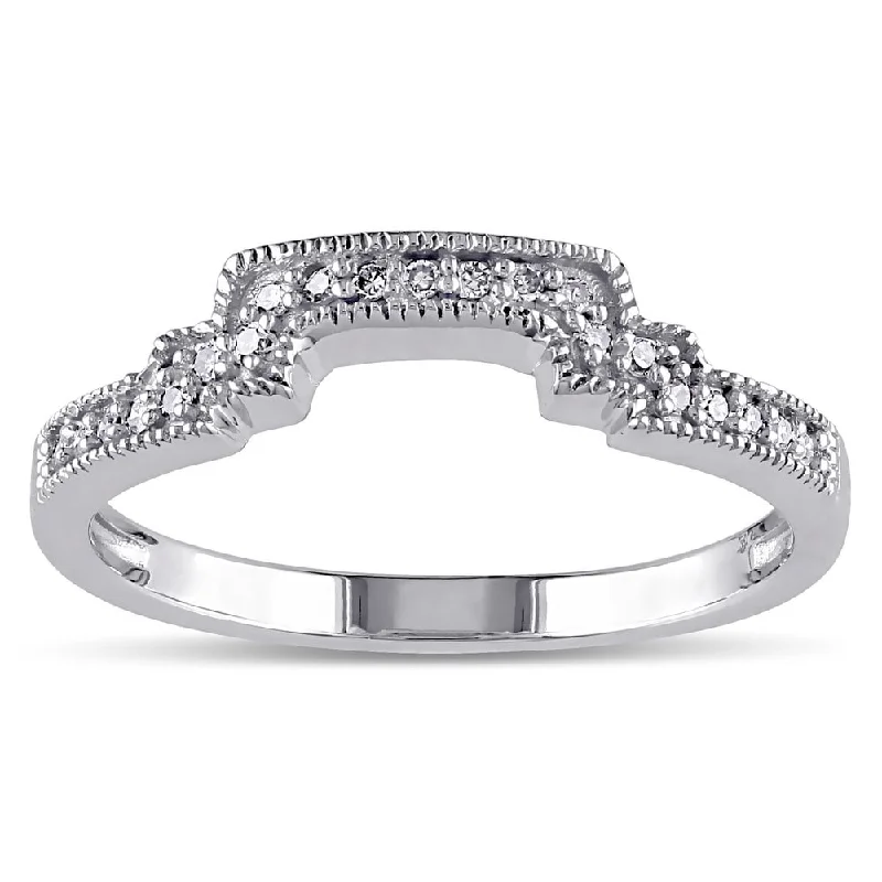 Women’s engraved engagement rings-Miadora 10k White Gold 1/10ct TDW Diamond Contour Stackable Wedding Band Ring