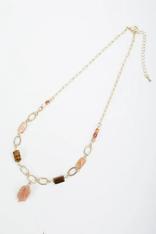 Women’s elegant necklaces-Topaz Beaded Gold Link Necklace