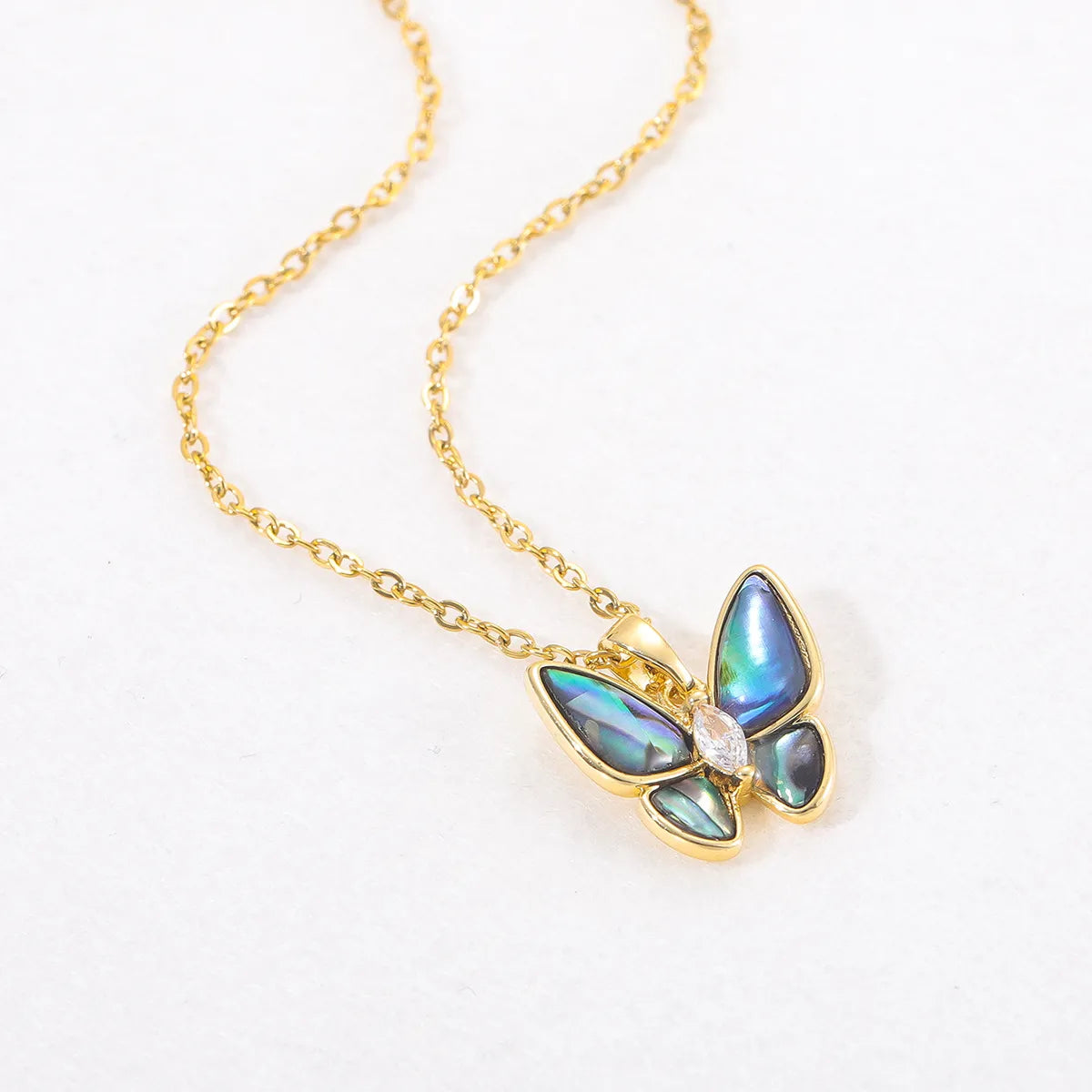 Women’s vintage necklaces-Lady Butterfly Titanium Steel Copper Plating Inlay Artificial Gemstones 18k Gold Plated Pendant Necklace