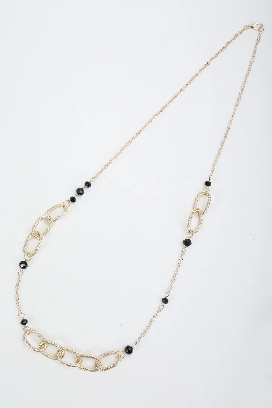 Women’s diamond choker necklaces-Black & Gold Link Long Necklace