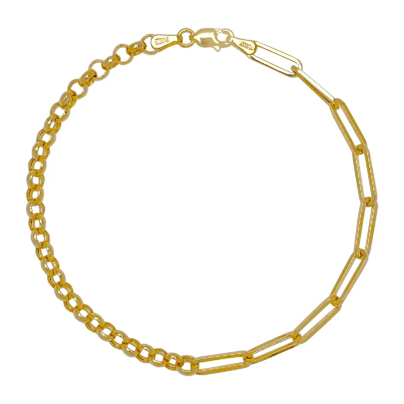 Women’s butterfly bracelets-Paperclip and Rolo Chain Bracelet in 14Kt Yellow Gold (7 1/2 inches)