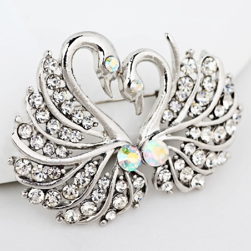 Women’s channel set engagement rings-Stylish Elegant Womens Swan Brooch Pin Bridal Wedding Party Daily Jewelry Gift - Silver