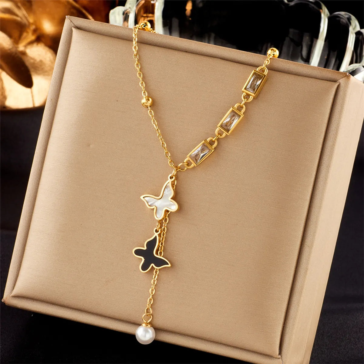 Women’s classic gold necklaces-Ig Style Basic Star Moon Bow Knot Titanium Steel Enamel Plating Rhinestones Pendant Necklace