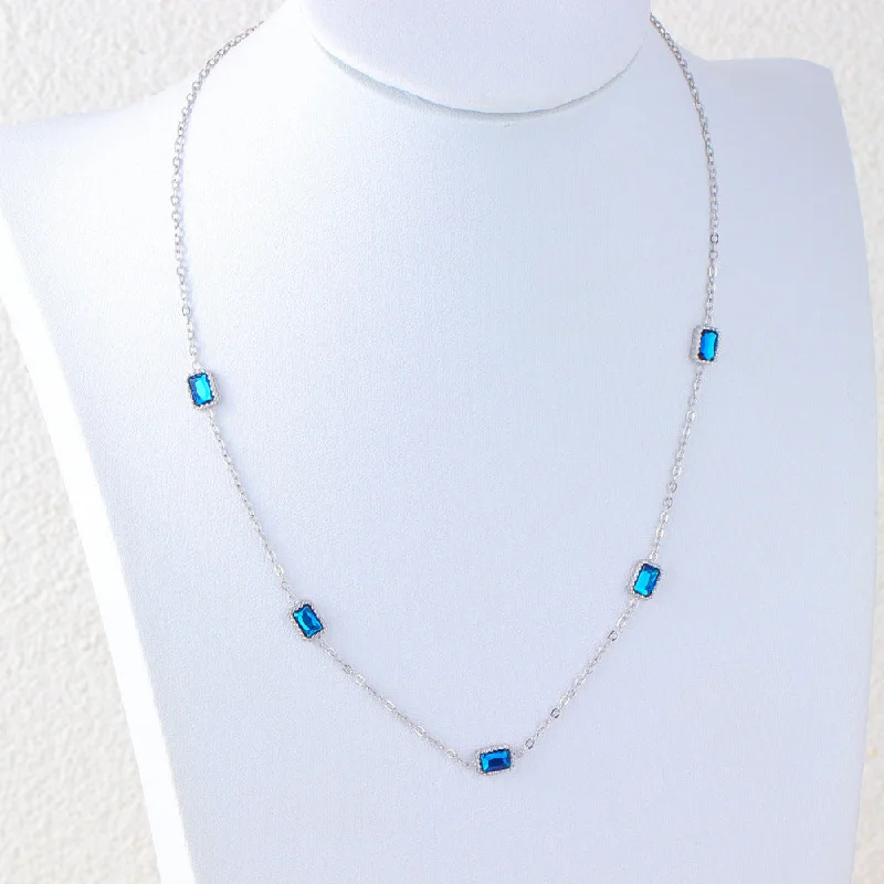 Silver Blue Diamond Necklace