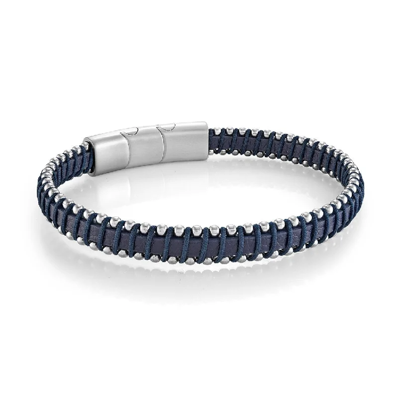 Women’s diamond bangle bracelets-BLUE LEATHER BRACELET