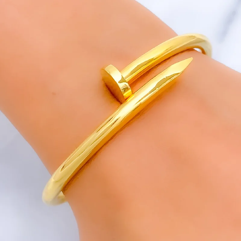 Women’s lucky bracelets-Attractive 21K Gold Thick Nail Bangle Bracelet