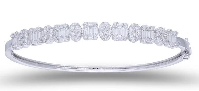 Women’s tennis bangle bracelets-ALTERNATING SHAPE DIAMOND CLUSTER BANGLE BRACELET