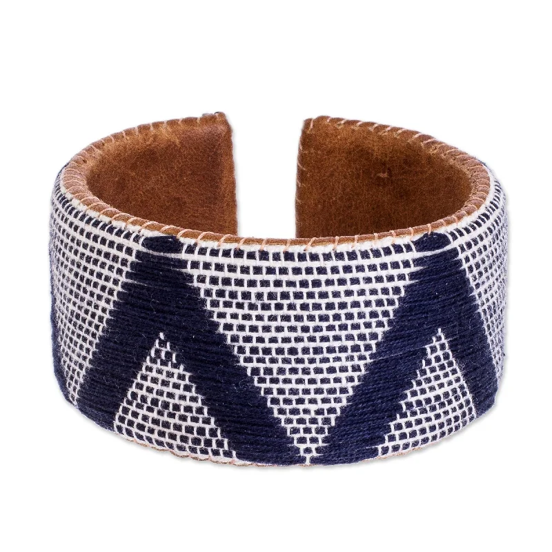 Women’s vintage charm bracelets-Novica Handmade Comalapa Highlands In Blue Leather And Cotton Cuff Bracelet