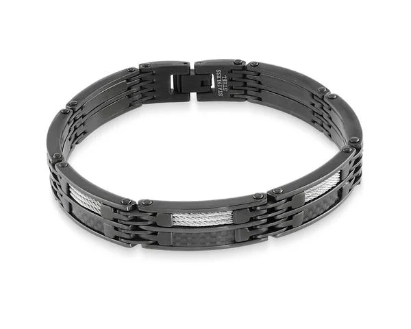 Women’s tennis bangle bracelets-CARBON FIBER & CABLE LINK BRACELET